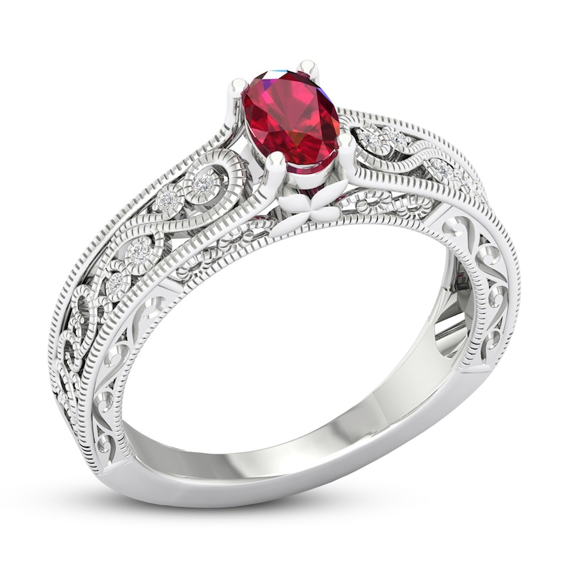 Main Image 2 of Lab-Created Ruby & White Lab-Created Sapphire Ring Sterling Silver