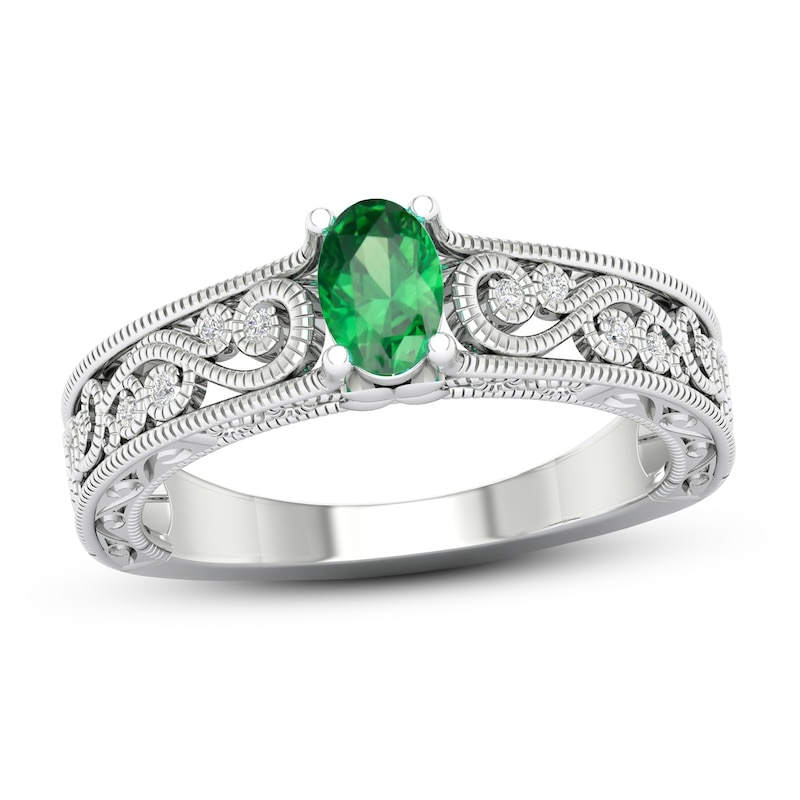 Main Image 1 of Lab-Created Emerald & White Lab-Created Sapphire Ring Sterling Silver