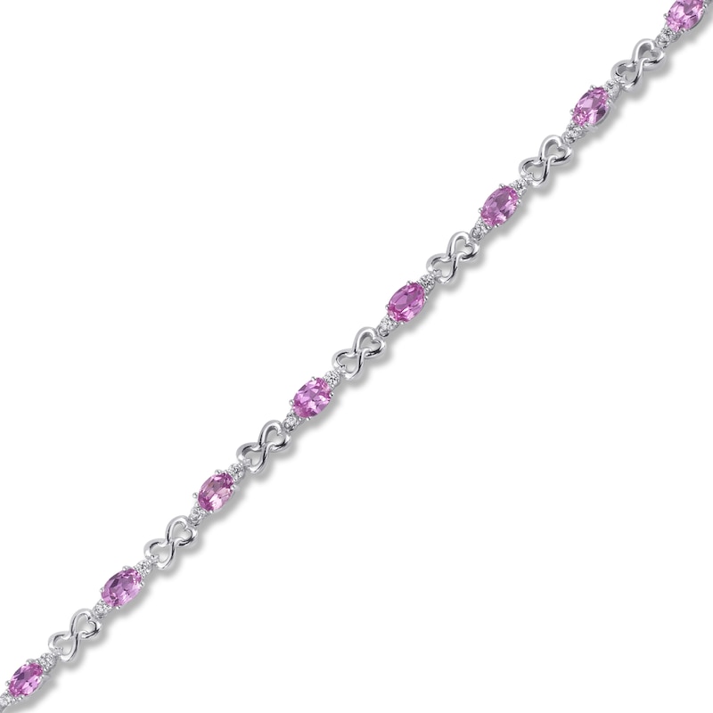 Main Image 2 of Pink & White Lab-Created Sapphire Bracelet Sterling Silver 7.5&quot;