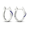 Thumbnail Image 3 of Blue Sapphire & Diamond Hoop Earrings 1/10 ct tw 10K White Gold