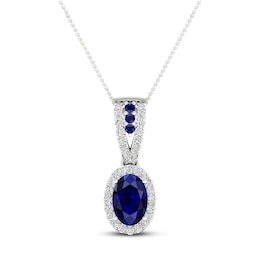 Blue Sapphire & Diamond Necklace 1/15 ct tw 10K White Gold 18&quot;