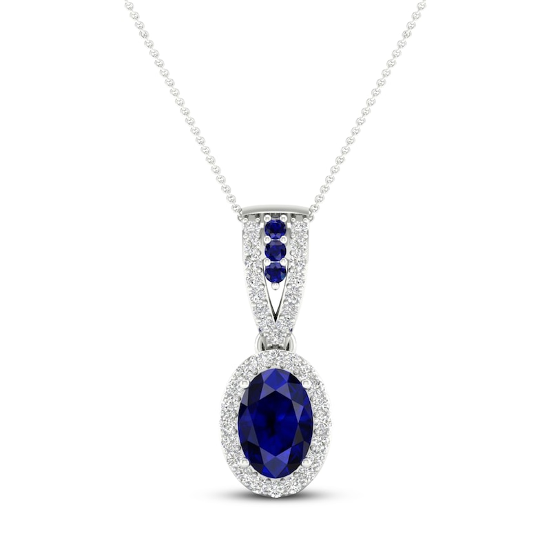 Blue Sapphire & Diamond Necklace 1/15 ct tw 10K White Gold 18