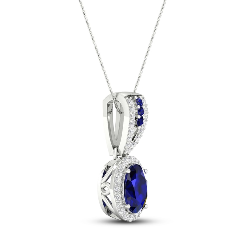 Blue Sapphire & Diamond Necklace 1/15 ct tw 10K White Gold 18"