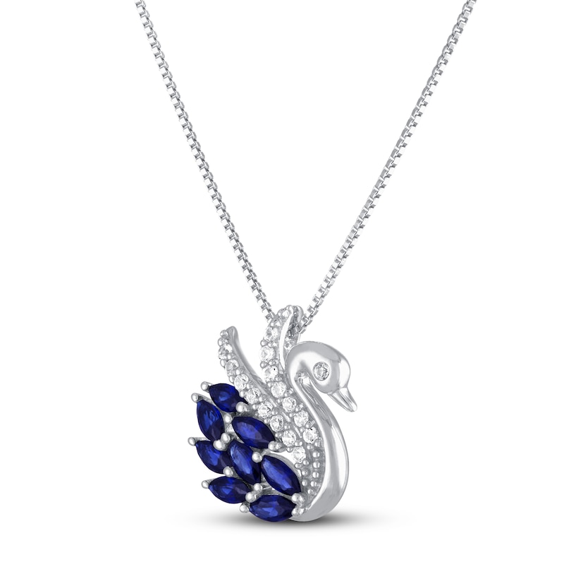 Main Image 2 of Blue & White Lab-Created Sapphire Swan Necklace Sterling Silver 18&quot;