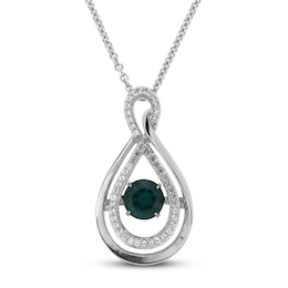 Unstoppable Love Lab-Created Emerald & White Lab-Created Sapphire Necklace Sterling Silver 18&quot;
