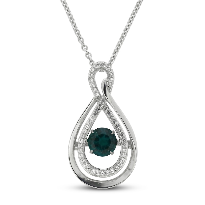 Main Image 1 of Unstoppable Love Lab-Created Emerald & White Lab-Created Sapphire Necklace Sterling Silver 18&quot;