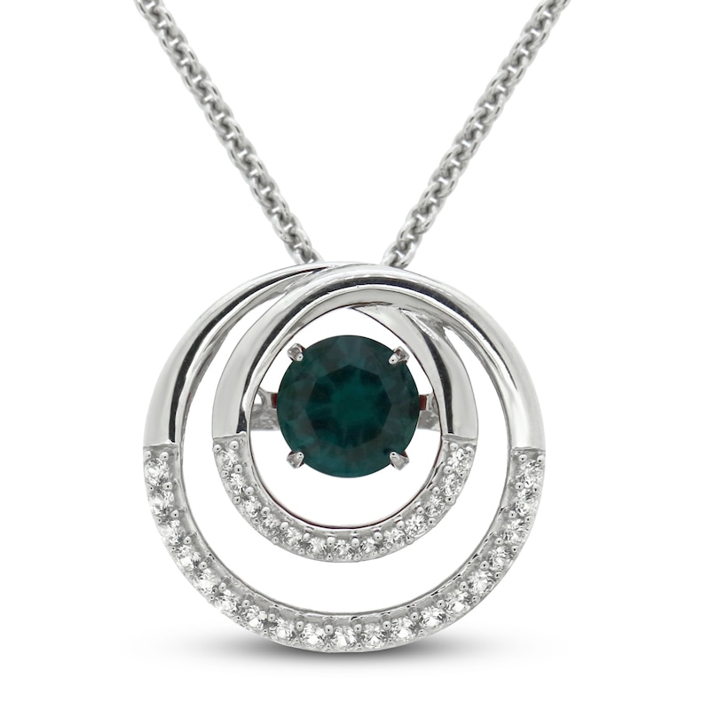 Main Image 1 of Unstoppable Love Lab-Created Emerald & White Lab-Created Sapphire Necklace Sterling Silver 18&quot;