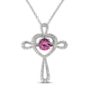 Thumbnail Image 1 of Unstoppable Love Pink & White Lab-Created Sapphire Cross Necklace Sterling Silver 18&quot;