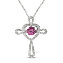 Unstoppable Love Pink & White Lab-Created Sapphire Cross Necklace Sterling Silver 18&quot;