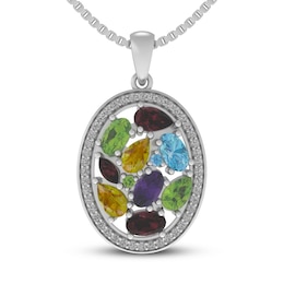 Multi-Stone Necklace Sterling Silver 18&quot;