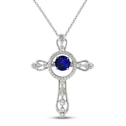 Unstoppable Love Blue & White Lab-Created Sapphire Cross Necklace Sterling Silver 18&quot;