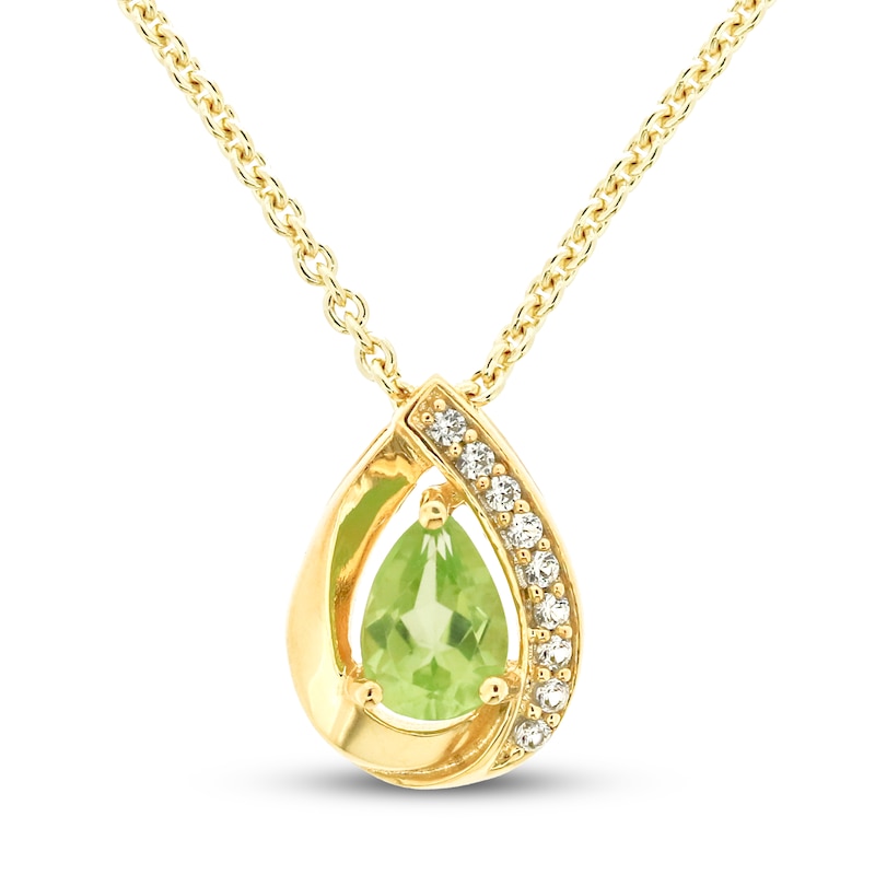 Peridot & White Lab-Created Sapphire Necklace Sterling Silver/14K Yellow Gold Plating 18"