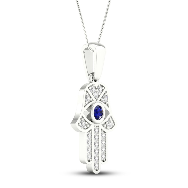 Blue/White Lab-Created Sapphire Hamsa Necklace Sterling Silver 18"