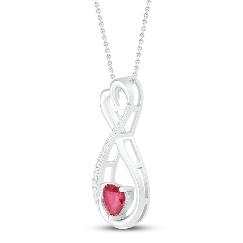 Main Image 2 of Lab-Created Ruby & White Lab-Created Sapphire Heart Necklace Sterling Silver 18&quot;