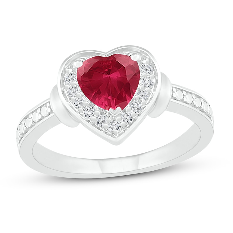 Main Image 1 of Lab-Created Ruby & White Lab-Created Sapphire Heart Ring Sterling Silver