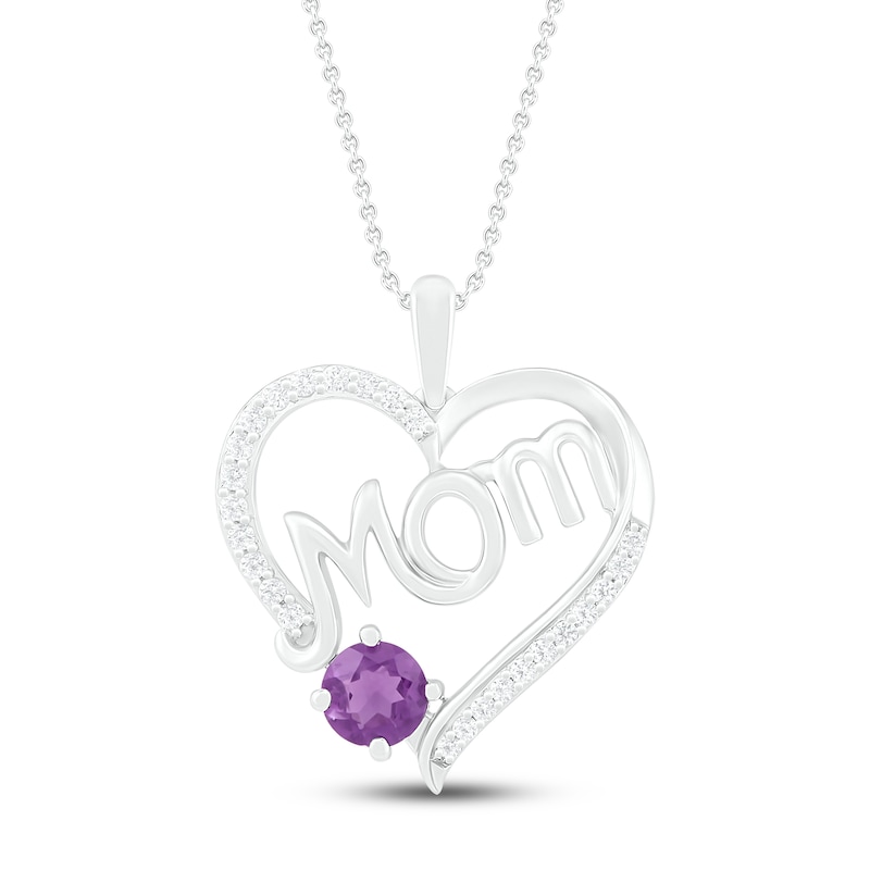 Amethyst & White Lab-Created Sapphire Mom Necklace Sterling Silver 18 ...