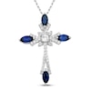 Thumbnail Image 0 of Marquise-Cut Blue Lab-Created Sapphire & White Lab-Created Sapphire Cross Necklace Sterling Silver 18"