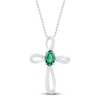 Thumbnail Image 1 of Lab-Created Emerald & White Lab-Created Sapphire Cross Necklace Sterling Silver 18&quot;