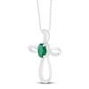 Thumbnail Image 2 of Lab-Created Emerald & White Lab-Created Sapphire Cross Necklace Sterling Silver 18&quot;