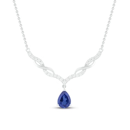 Blue & White Lab-Created Sapphire Necklace Sterling Silver 18&quot;