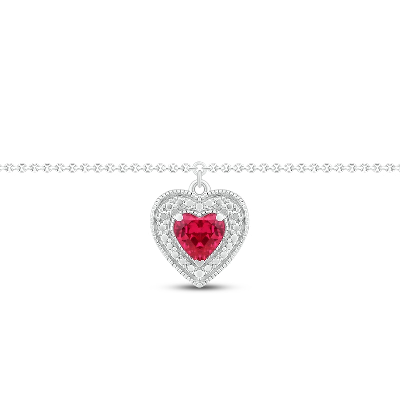 Main Image 2 of Lab-Created Ruby Heart Anklet Sterling Silver 9&quot;