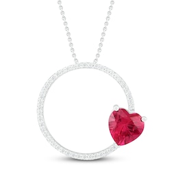 Lab-Created Ruby & Diamond Necklace 1/10 ct tw Sterling Silver 18&quot;