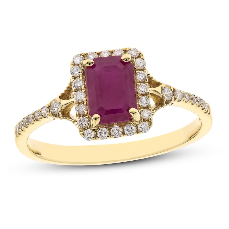 Ruby & Diamond Ring 1/5 ct tw 10K Yellow Gold