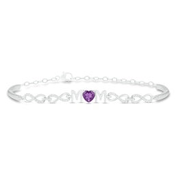 Amethyst & White Lab-Created Sapphire Heart Bracelet Sterling Silver 8&quot;