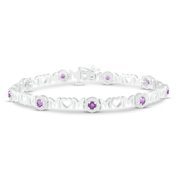 Amethyst & White Lab-Created Sapphire Mom Bracelet Sterling Silver 7.25&quot;