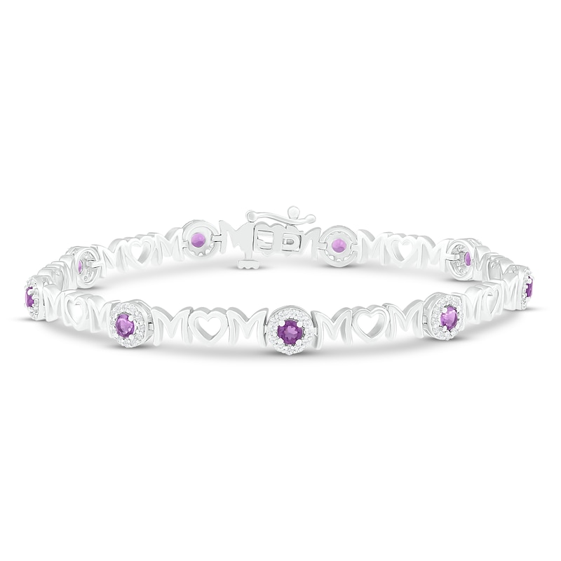 Main Image 1 of Amethyst & White Lab-Created Sapphire Mom Bracelet Sterling Silver 7.25&quot;