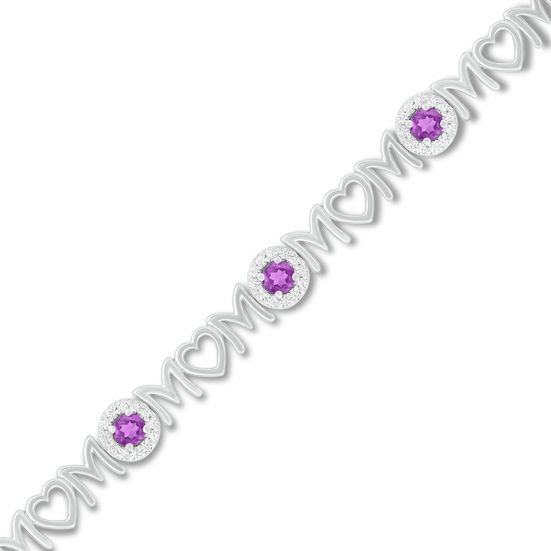 Main Image 2 of Amethyst & White Lab-Created Sapphire Mom Bracelet Sterling Silver 7.25&quot;