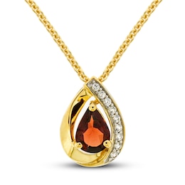 Garnet & White Lab-Created Sapphire Necklace Sterling Silver/14K Yellow Gold Plating 18&quot;