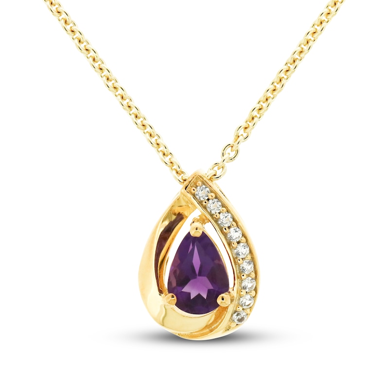 Main Image 1 of Amethyst & White Lab-Created Sapphire Necklace Sterling Silver/14K Yellow Gold Plating 18&quot;