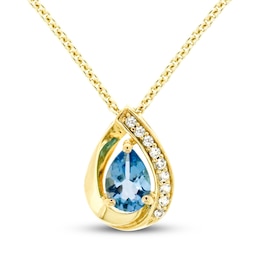 Swiss Blue Topaz & White Lab-Created Sapphire Necklace Sterling Silver/14K Yellow Gold Plating 18&quot;
