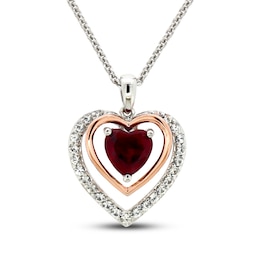 Lab-Created Ruby & White Lab-Created Sapphire Necklace Sterling Silver/14K Rose Gold Plating 18&quot;