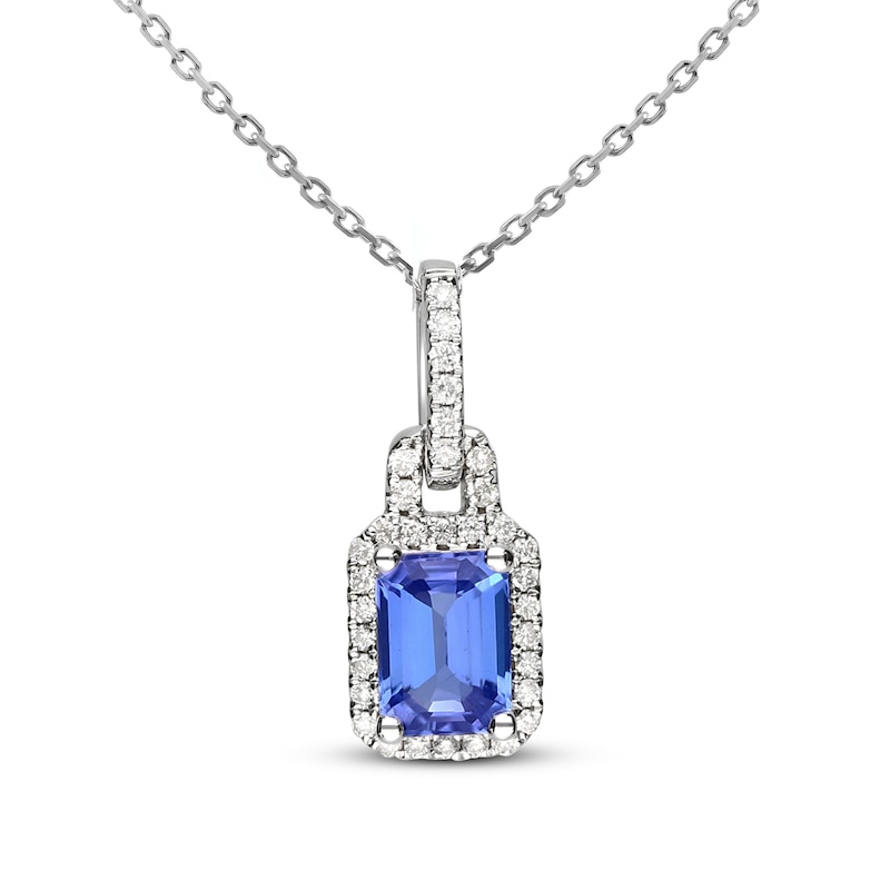 Tanzanite & Diamond Necklace 1/5 ct tw Emerald/Round-Cut 14K White Gold ...