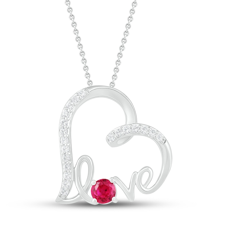 Main Image 1 of Lab-Created Ruby & White Lab-Created Sapphire Heart Necklace Sterling Silver 18&quot;