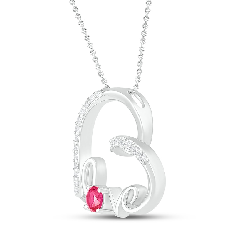 Main Image 2 of Lab-Created Ruby & White Lab-Created Sapphire Heart Necklace Sterling Silver 18&quot;