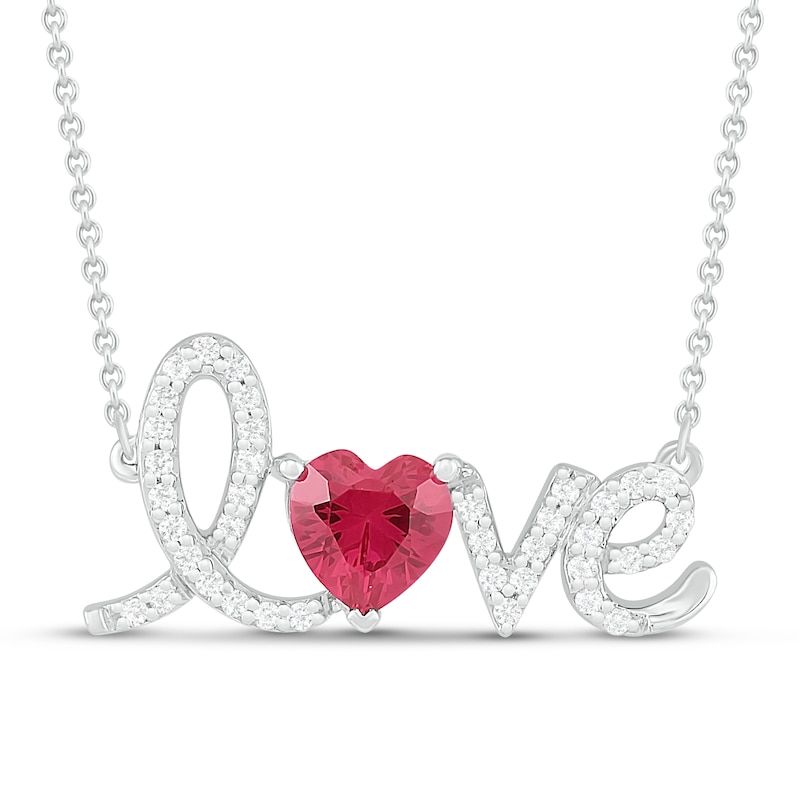 Main Image 1 of Lab-Created Ruby & White Lab-Created Sapphire Love Necklace Sterling Silver 18&quot;