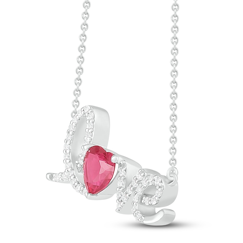 Main Image 2 of Lab-Created Ruby & White Lab-Created Sapphire Love Necklace Sterling Silver 18&quot;