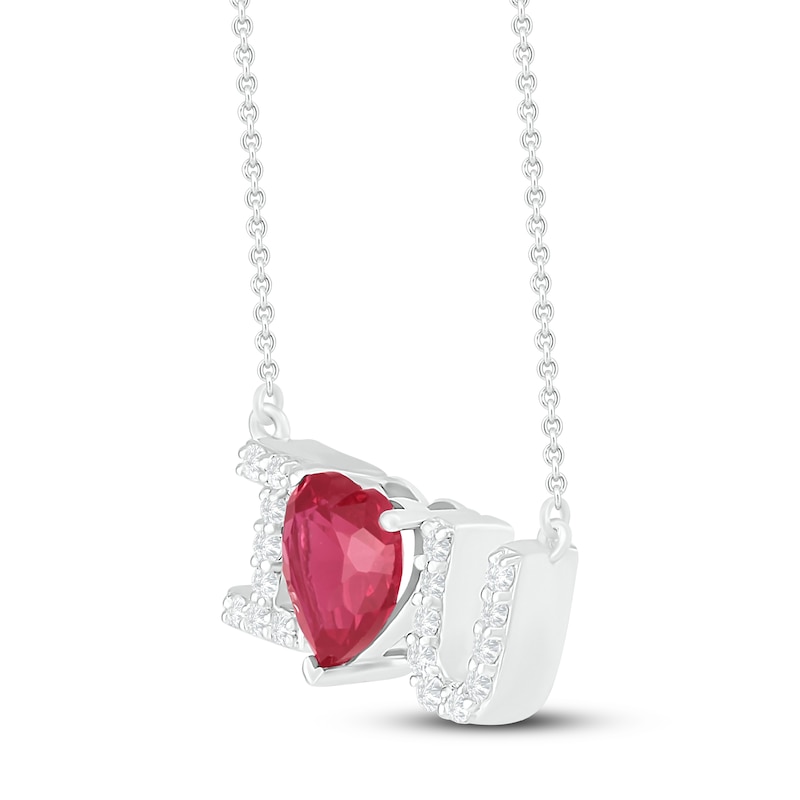 Main Image 2 of Lab-Created Ruby & White Lab-Created Sapphire I <3 U Necklace Sterling Silver 18&quot;