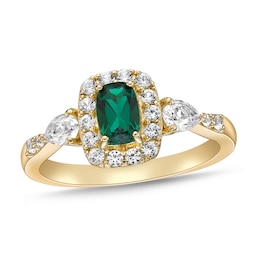 Lab-Created Emerald & White Lab-Created Sapphire Ring Sterling Silver/14K Yellow Gold Plating