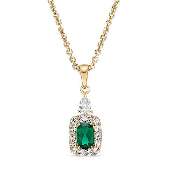 Lab-Created Emerald & White Lab-Created Sapphire Necklace Sterling Silver/14K Yellow Gold Plating 18"