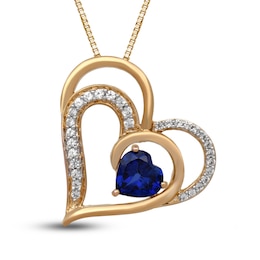 Blue/White Lab-Created Sapphire Heart Necklace Sterling Silver/18K Gold Plated 18&quot;