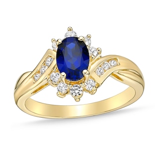 Blue & White Lab-Created Sapphire Ring Sterling Silver/14K Yellow Gold ...