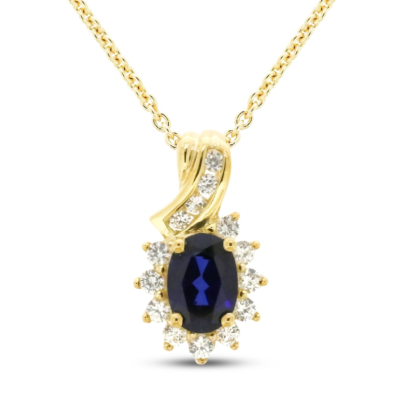 Main Image 1 of Blue & White Lab-Created Sapphire Necklace Sterling Silver/14K Yellow Gold Plating 18&quot;