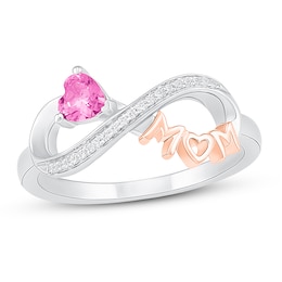 Pink Lab-Created Sapphire & Diamond 'Mom' Ring 1/20 ct tw Sterling Silver & 10K Rose Gold