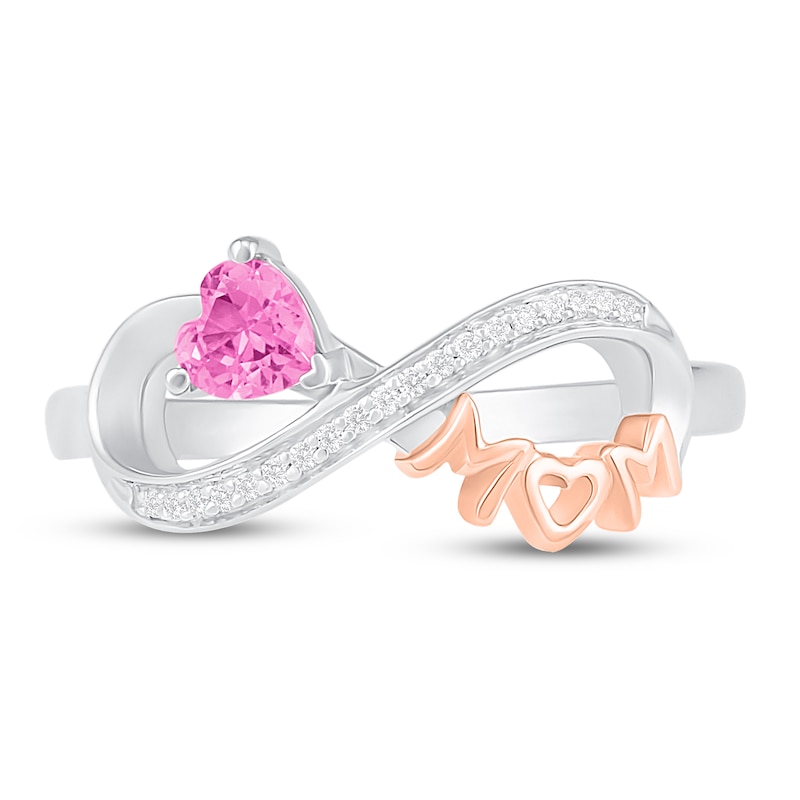 Main Image 2 of Pink Lab-Created Sapphire & Diamond 'Mom' Ring 1/20 ct tw Sterling Silver & 10K Rose Gold