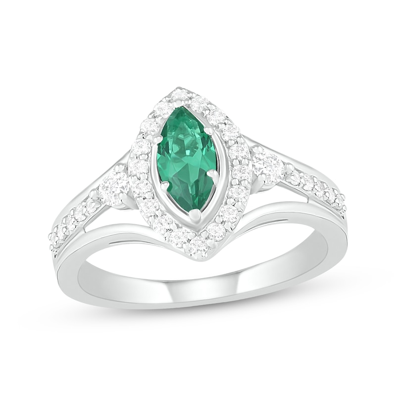 Main Image 1 of Lab-Created Emerald & White Lab-Created Sapphire Ring Sterling Silver