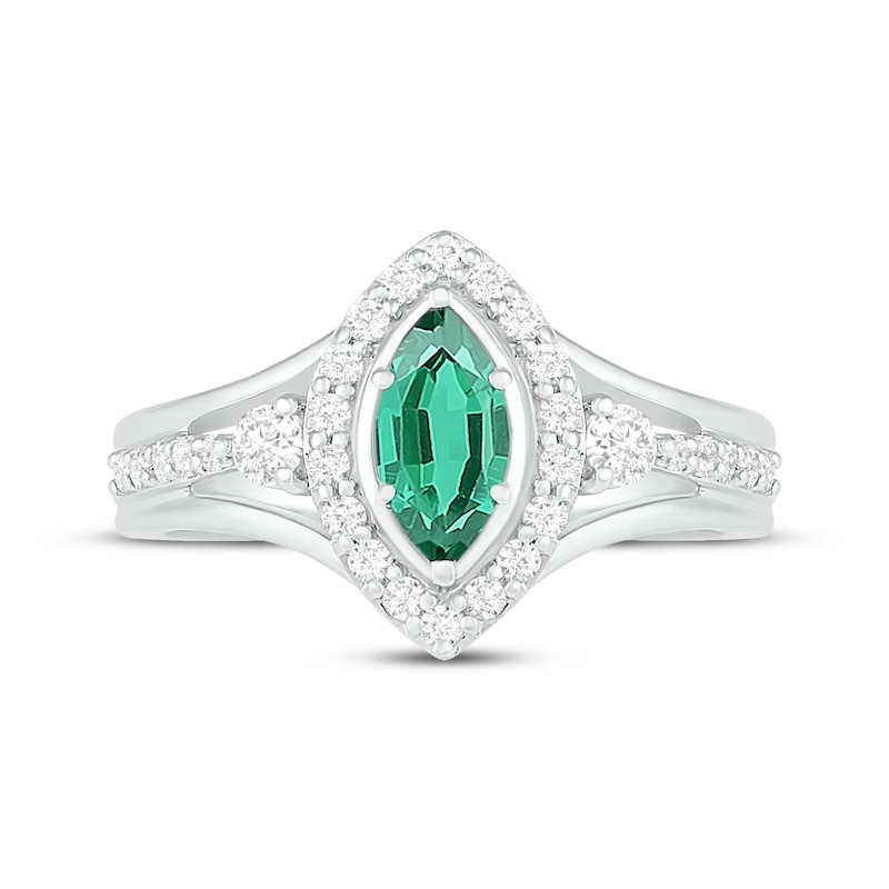 Main Image 2 of Lab-Created Emerald & White Lab-Created Sapphire Ring Sterling Silver